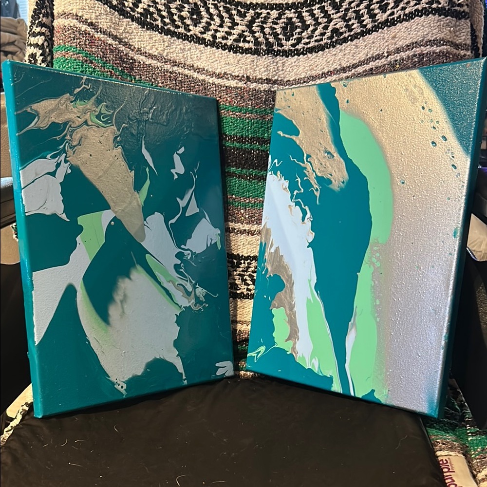 Abstract Teal and Green Canvas Art Set